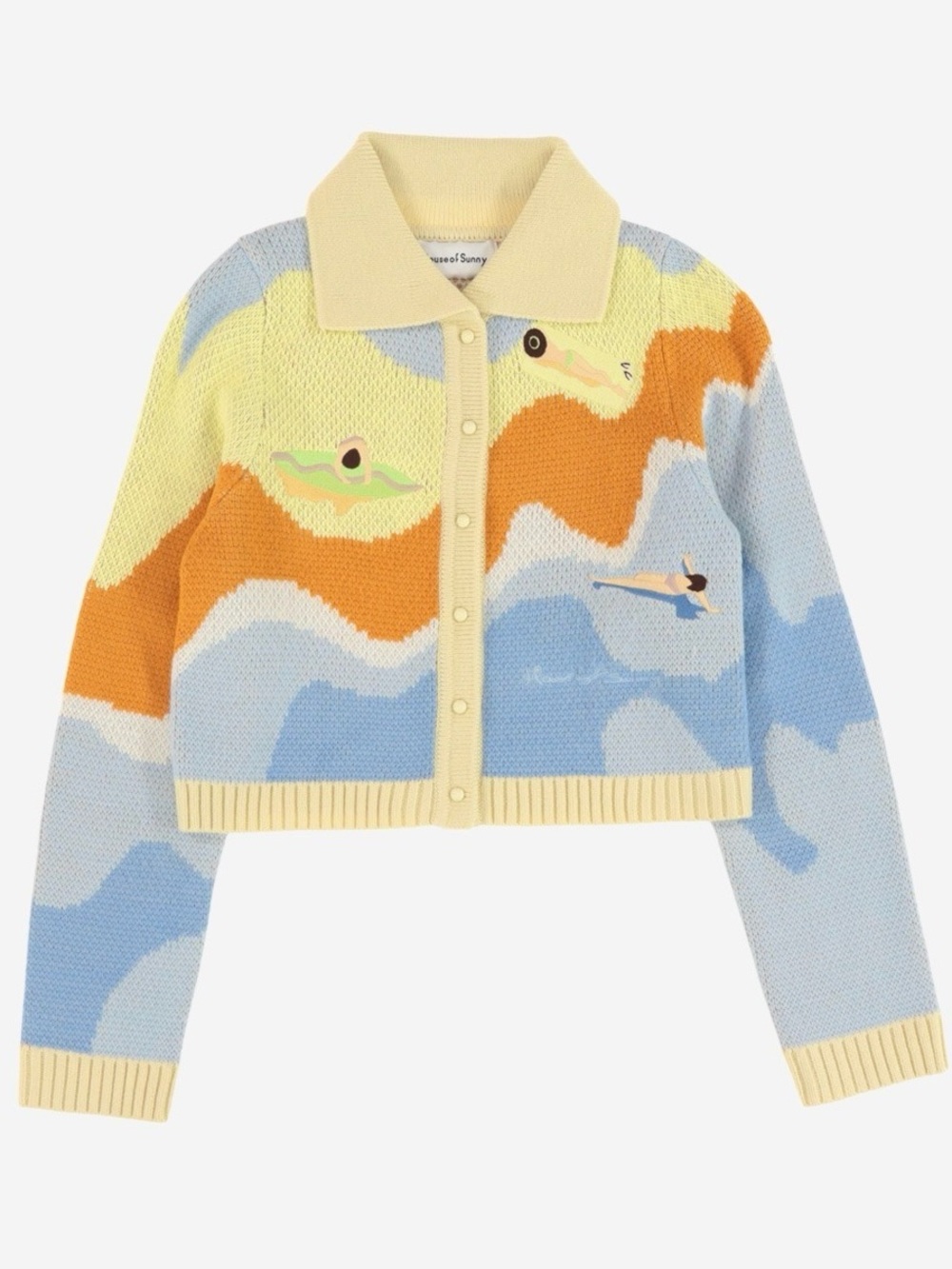 House of Sunny Cream Blue Orange Yellow Wave Cardigan